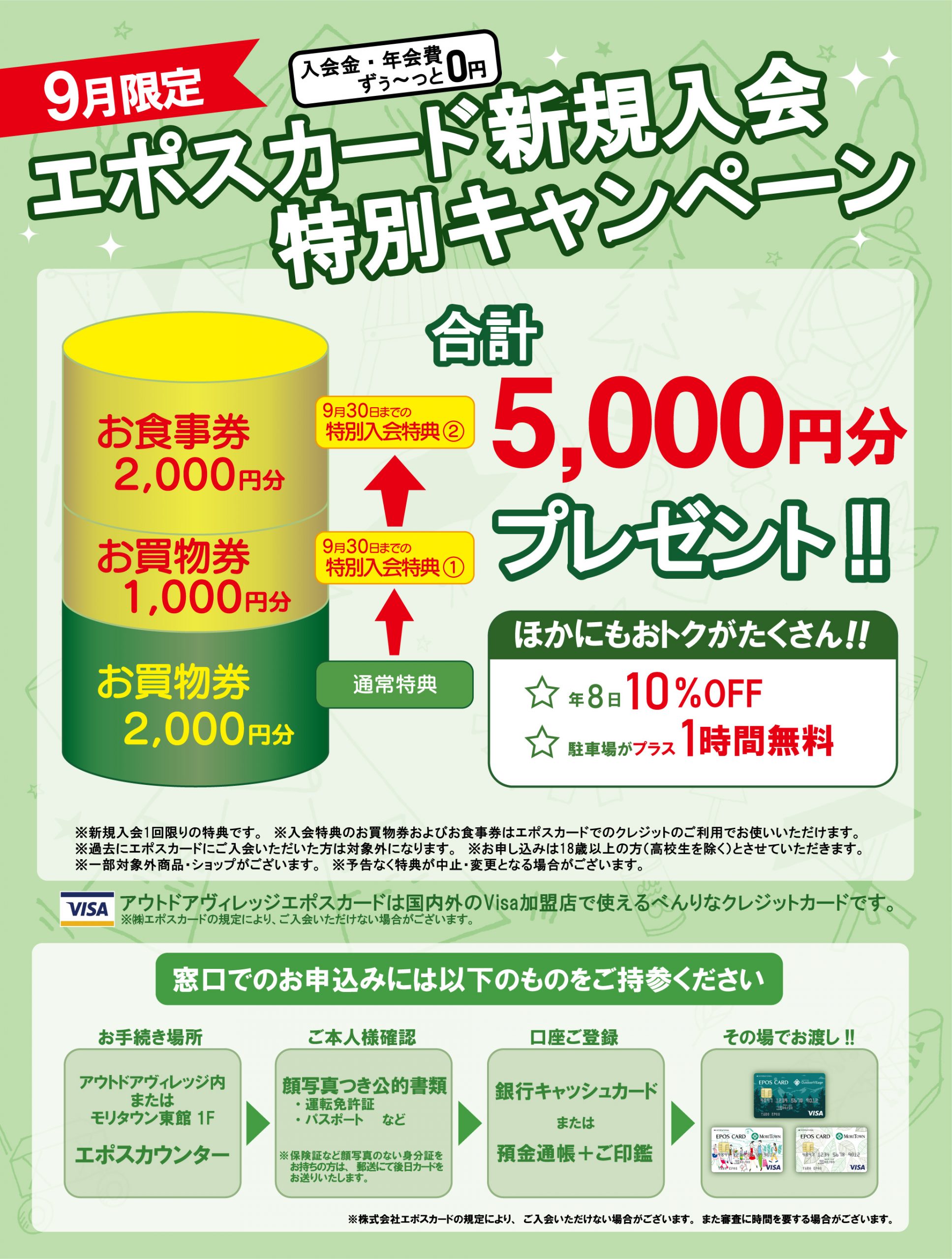 アウトドアヴィレッジエポスカード 9月限定 新規入会特別キャンペーン実施中 モリパーク アウトドアヴィレッジ